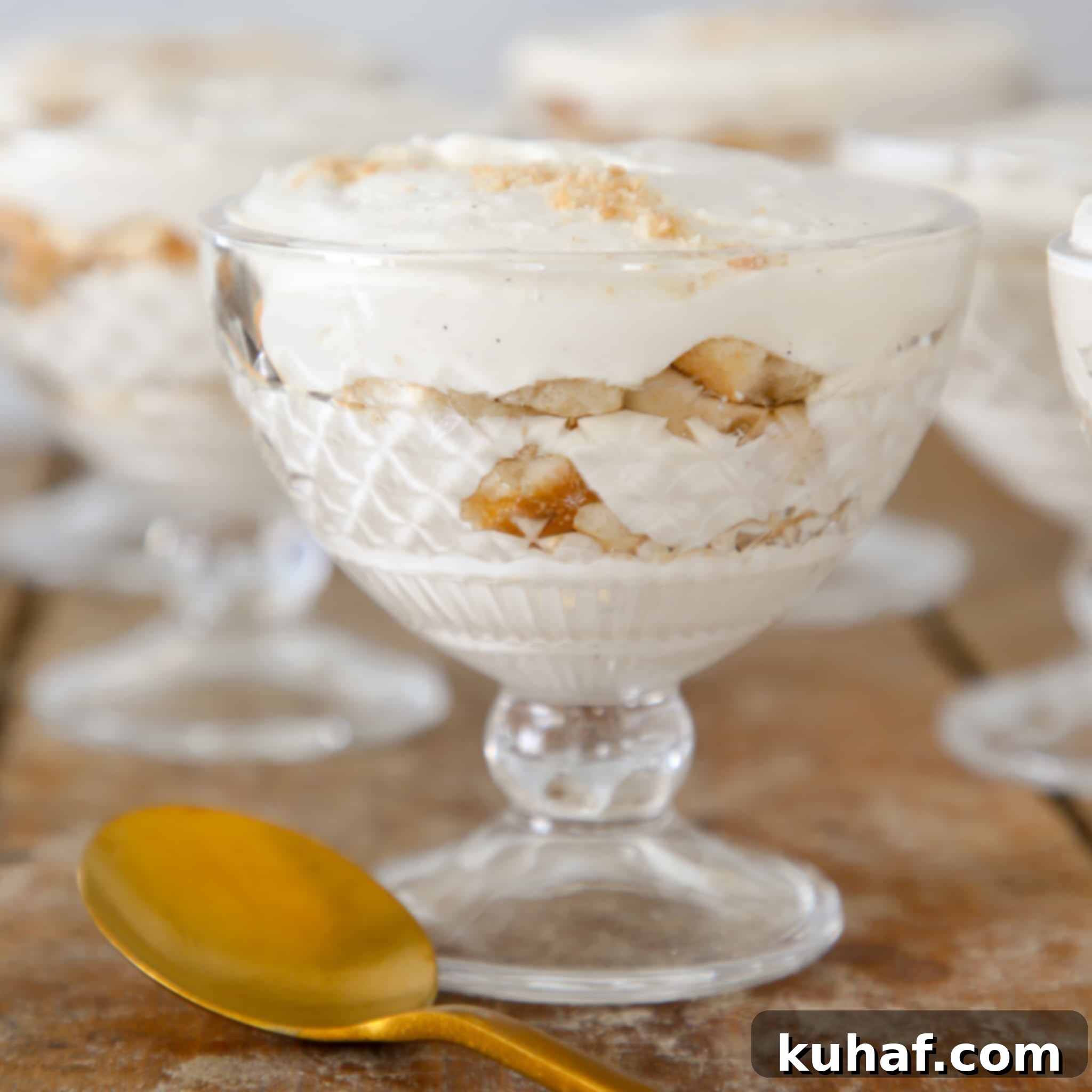 Perfectly served banana pudding in a coupe.