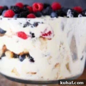 side view of berry trifle with lemon whipped cream.