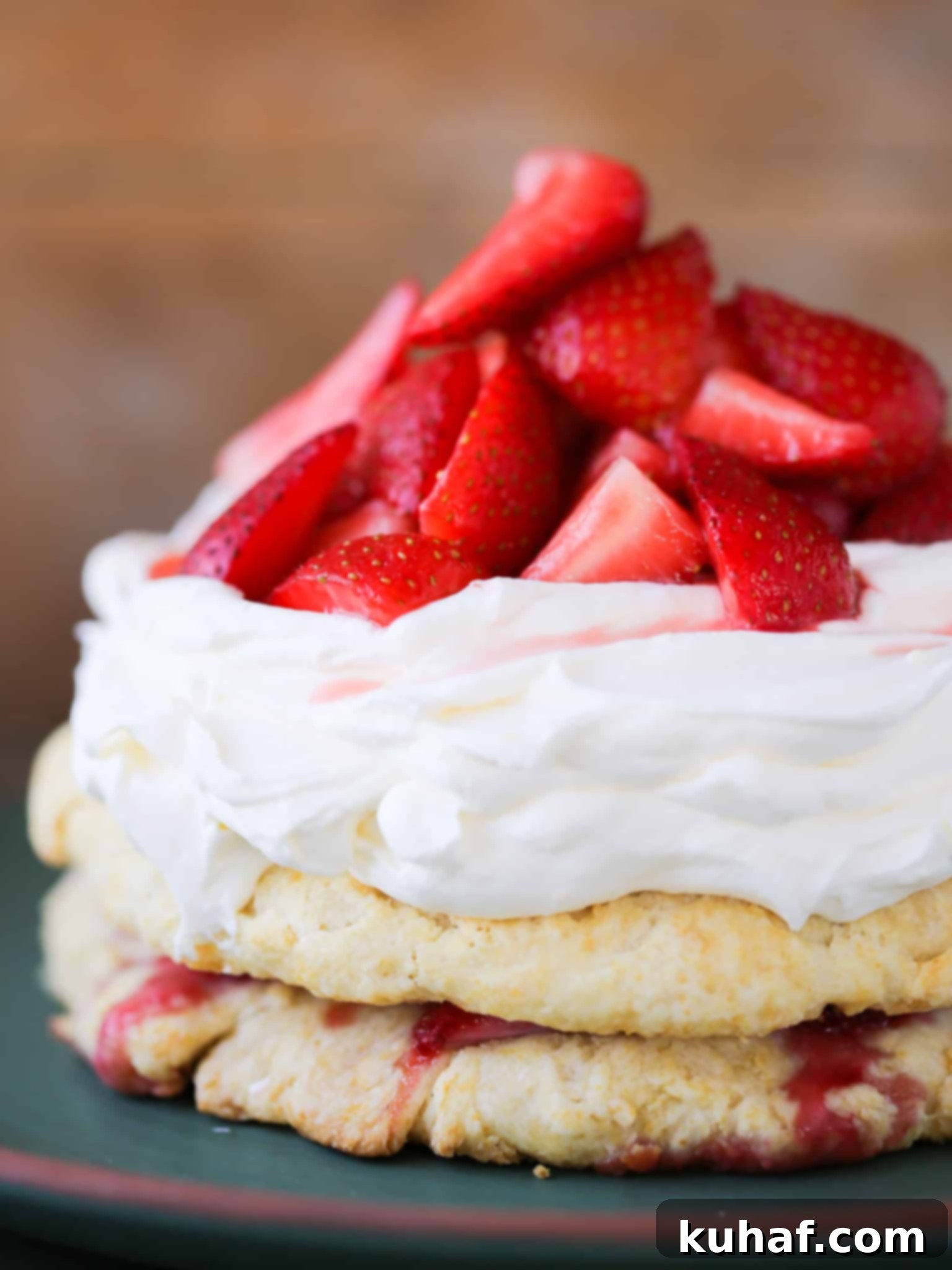 Old Fashioned Strawberry Shortcake unsliced wood background