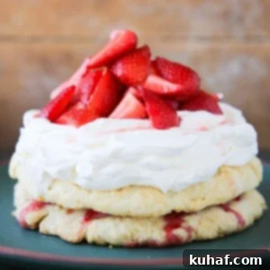 Old Fashioned Strawberry Shortcake unsliced on green plate