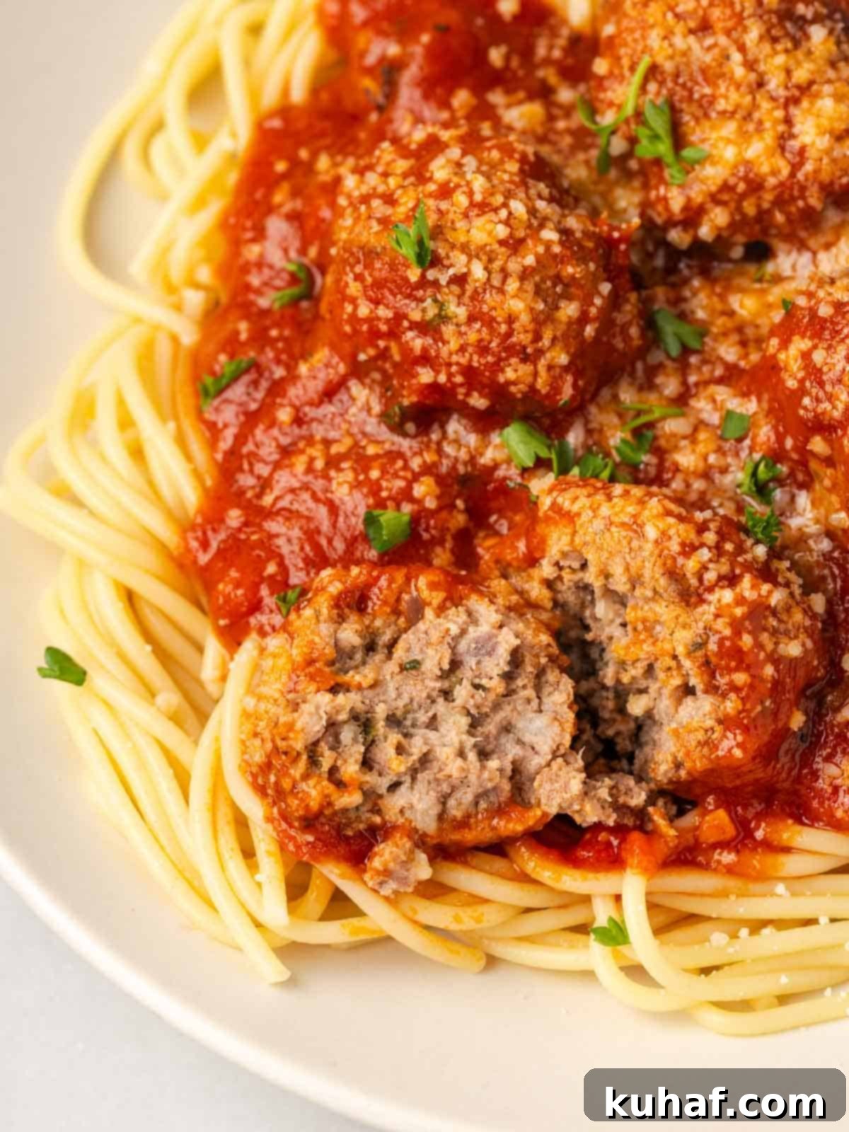 Fluffy Ricotta Meatballs 3 interior texture of ricotta meatball.