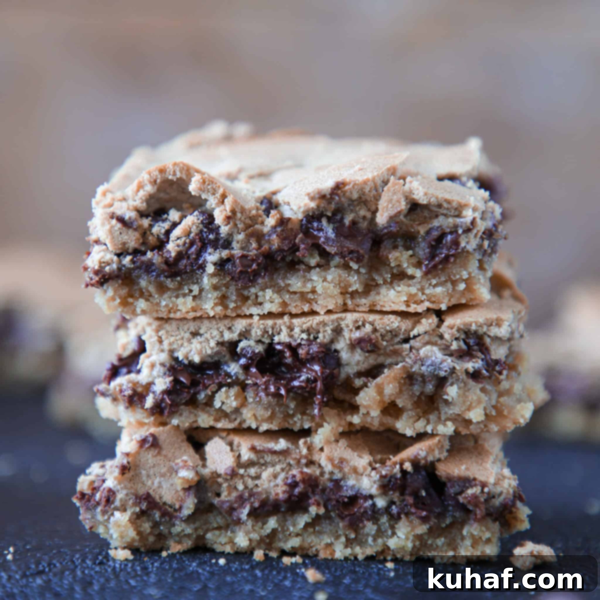 Stack of Chocolate Halfway Bars on a rustic wooden background