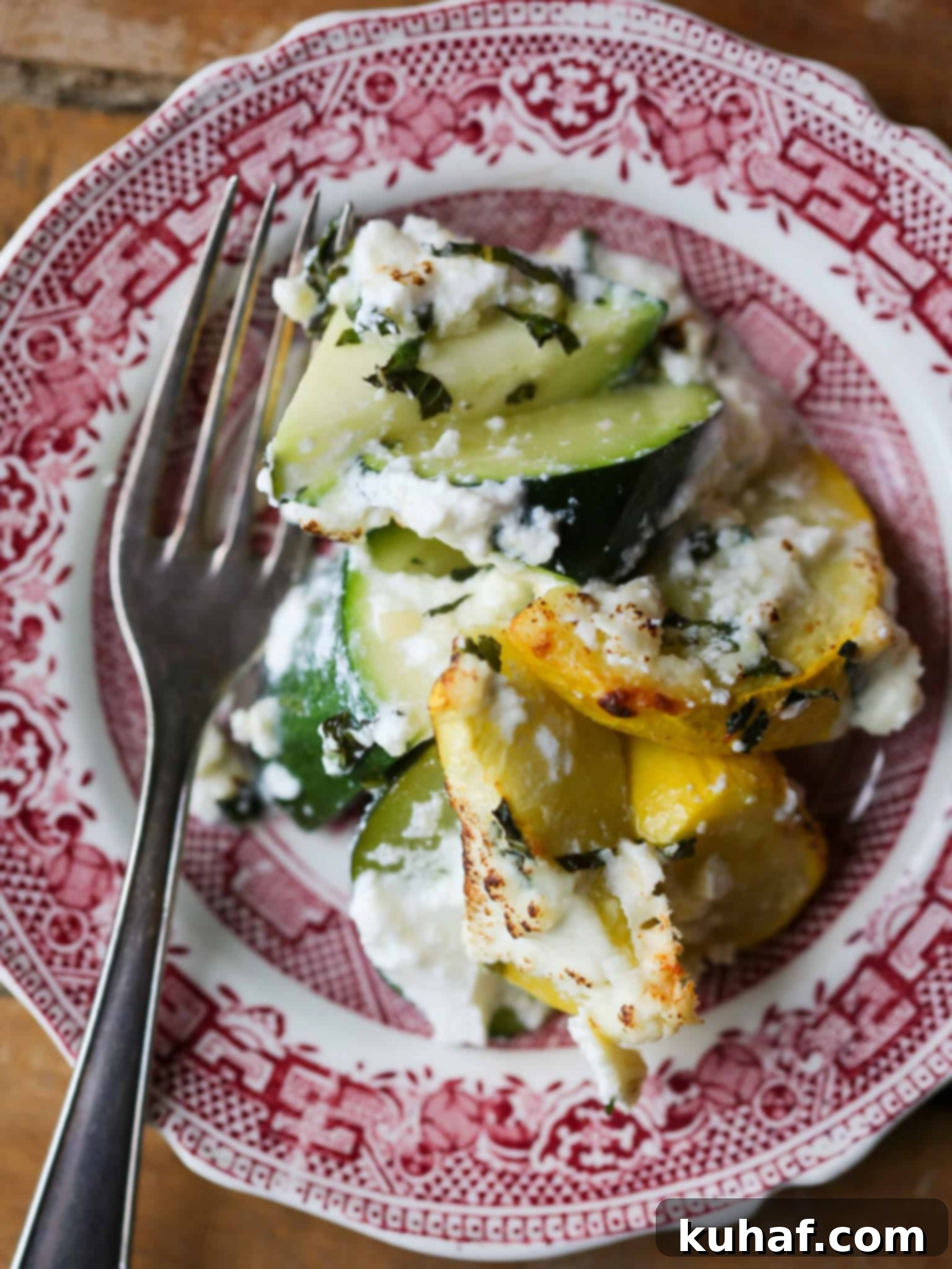 Golden Zucchini Ricotta Gratin 3 Baked Zucchini Ricotta Casserole served on an antique plate