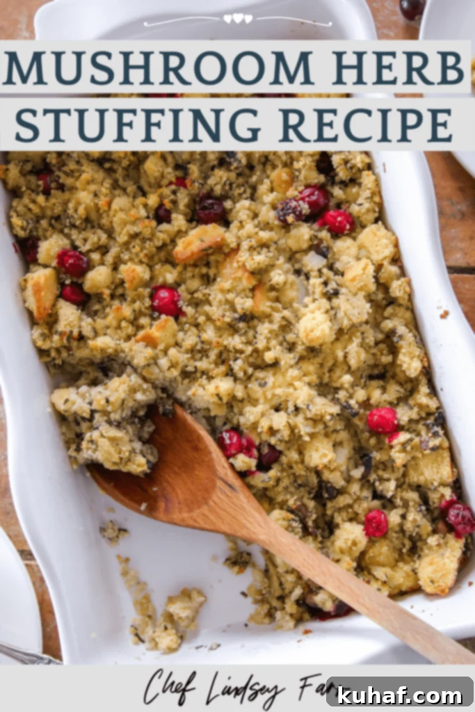 Mushroom Cornbread Stuffing prepared in a large bowl