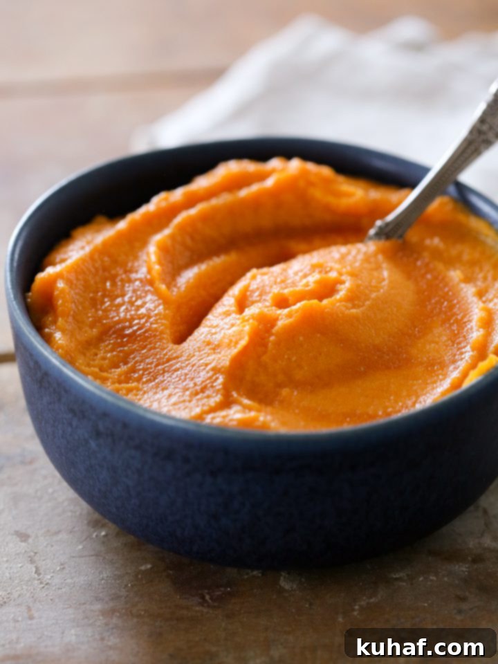 Maple-Kissed Sweet Potato Delight 3 Maple Mashed Sweet Potatoes, served in a rustic bowl