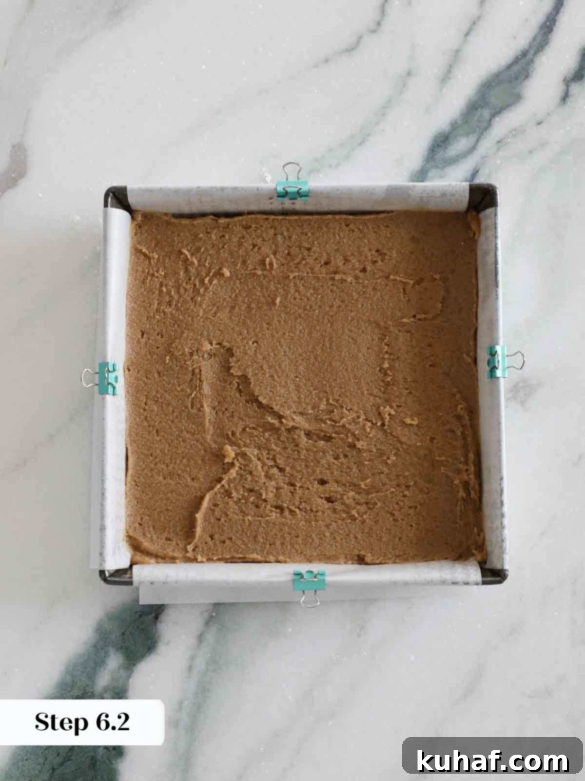 blondie batter in pan ready for baking.