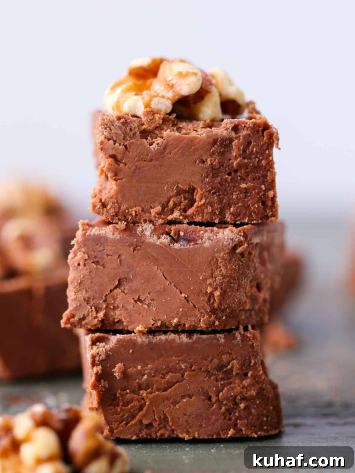 3 stacked pieces of fudge.