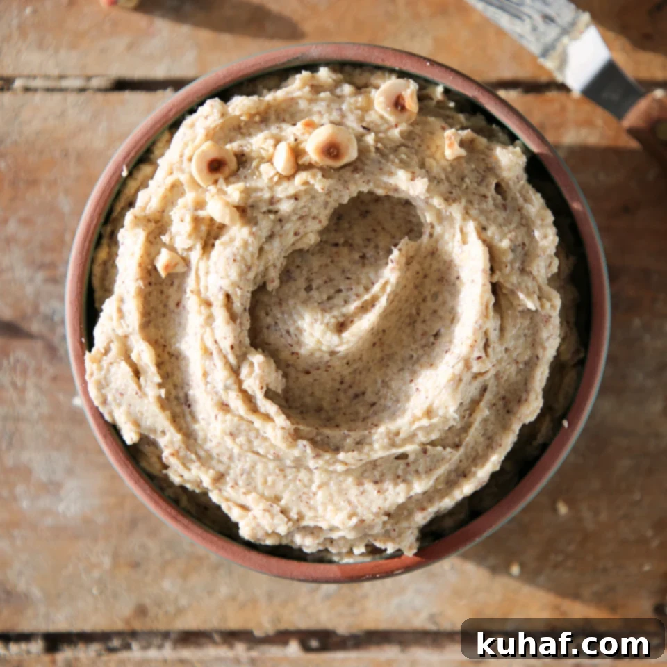 hazelnut cream swirled decoratively in bowl.