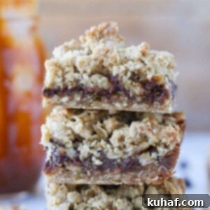 Caramelita Cookie Bars two stacked with caramel