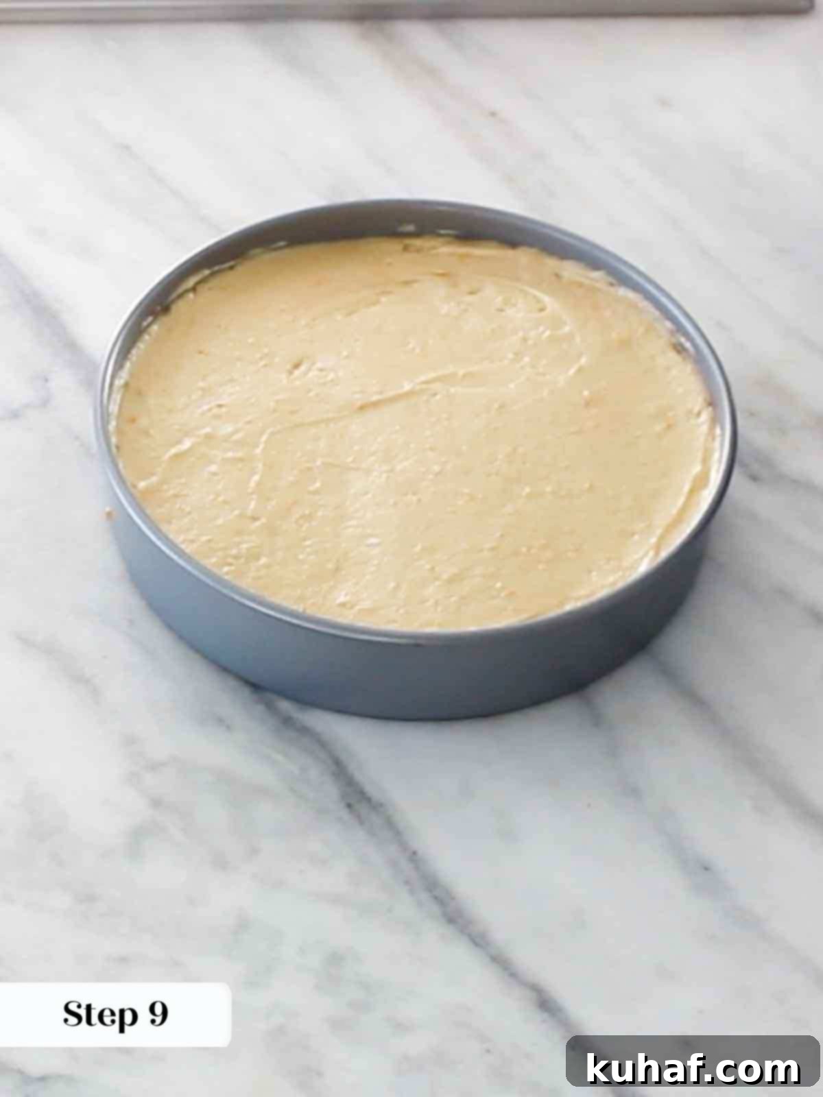 smooth cake batter in pan prior to baking.