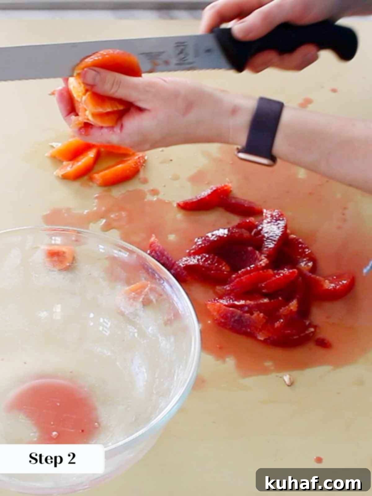 slicing orange supremes.
