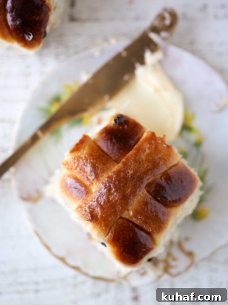 Sourdough Hot Crossed Buns Vertical Overhead Butter