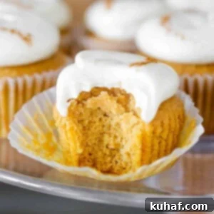 Pumpkin Spice Cupcakes with Cream Cheese buttercream interior texture