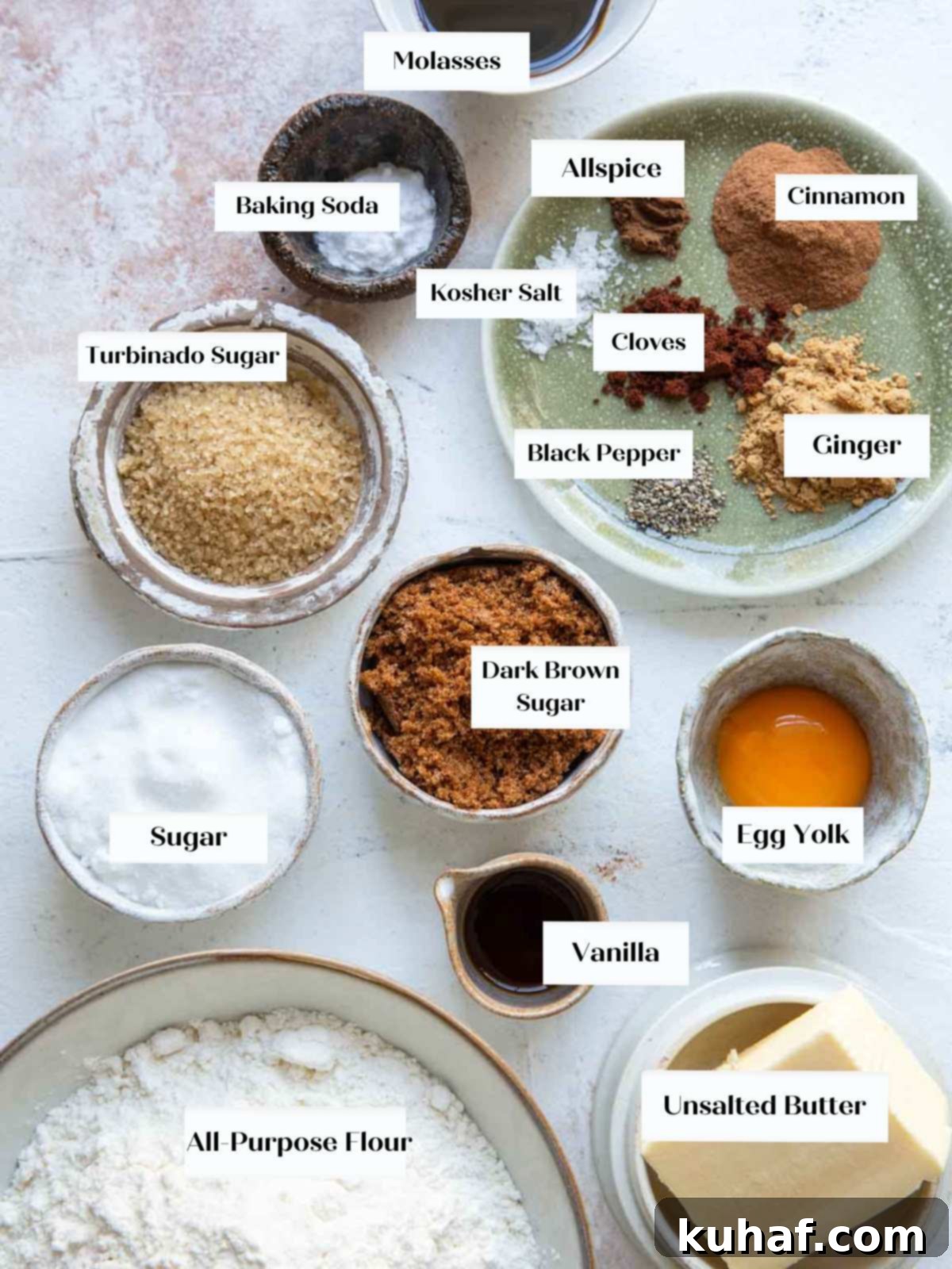 spice cookie ingredients on pink background.