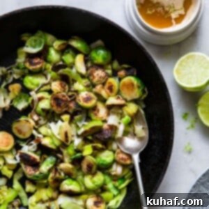Brussels Sprouts and Leeks with Lime ginger butter in skillet