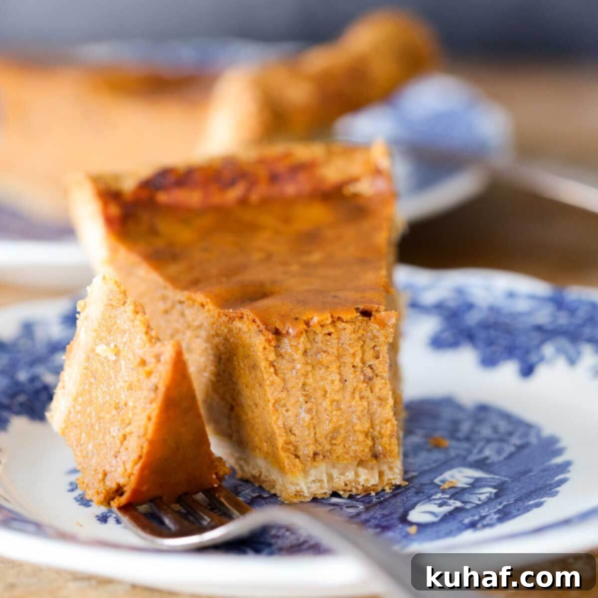 pumpkin pie bite on fork.