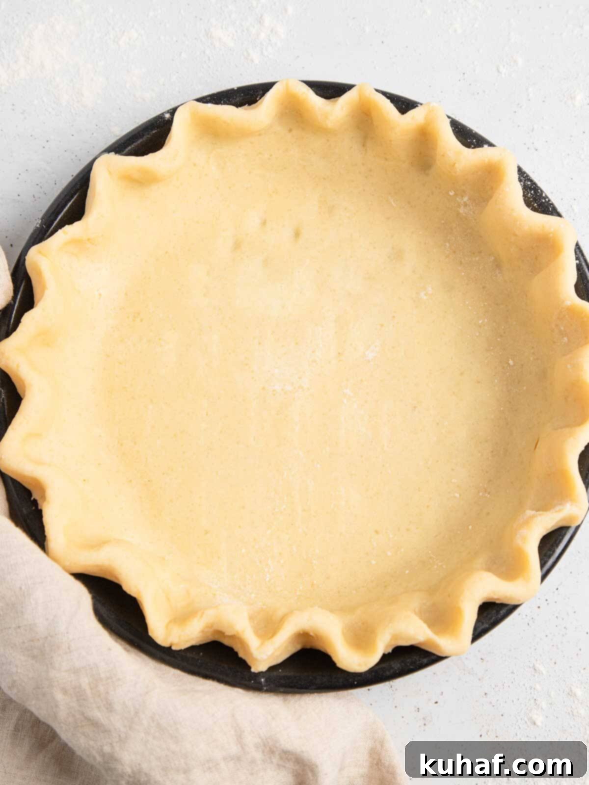 unbaked lined pie shell. 