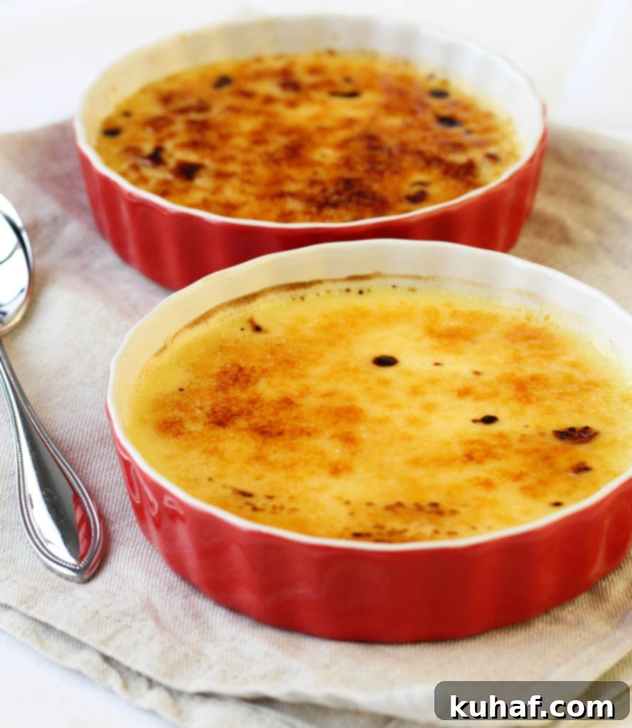 Crème Brûlée in a ramekin with a caramelized top