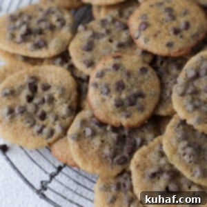 Mini Chocolate Chip Cookies with visible mini chocolate chips on a patterned surface.
