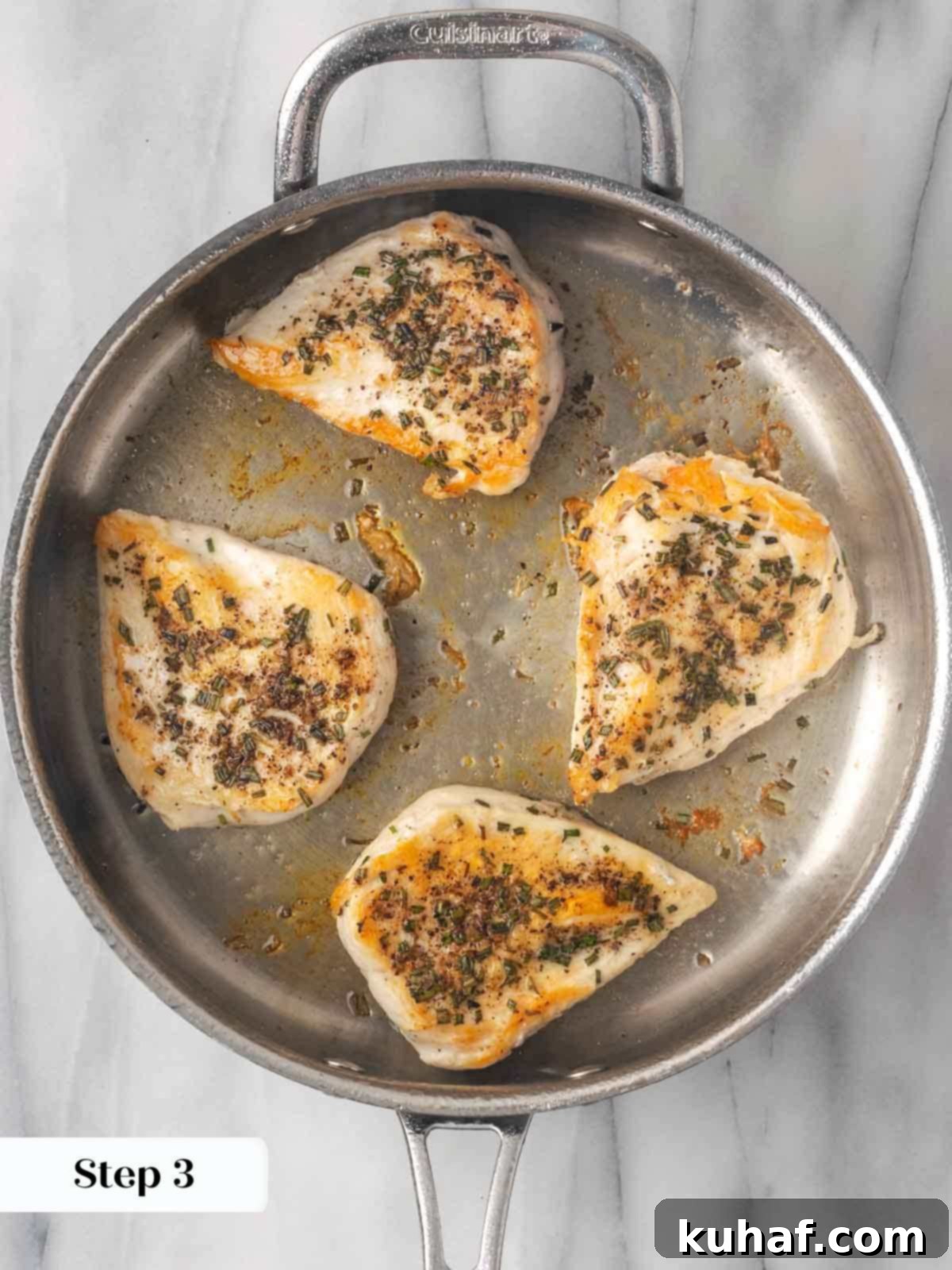 Sun-Kissed Marinara Chicken 6 seared chicken breasts in pan.