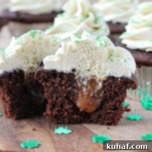 Shamrock Celebration Cupcakes 13 These rich Guinness chocolate cupcakes are filled with salted caramel and topped with a creamy Baileys Irish Cream buttercream, perfect for St. Patrick's Day!