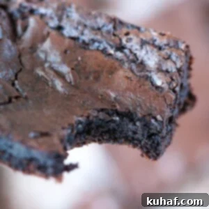 A delicious one-bowl brownie with a flaky top, ready to serve.