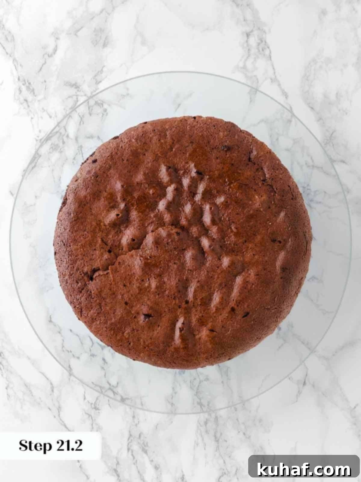 cooled cake layer on cake stand.