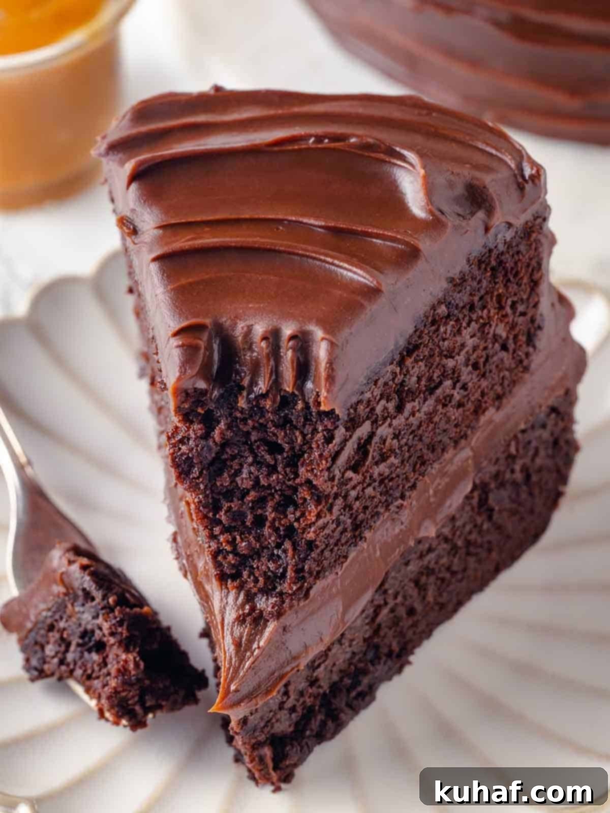 bite of guinness chocolate cake on fork.