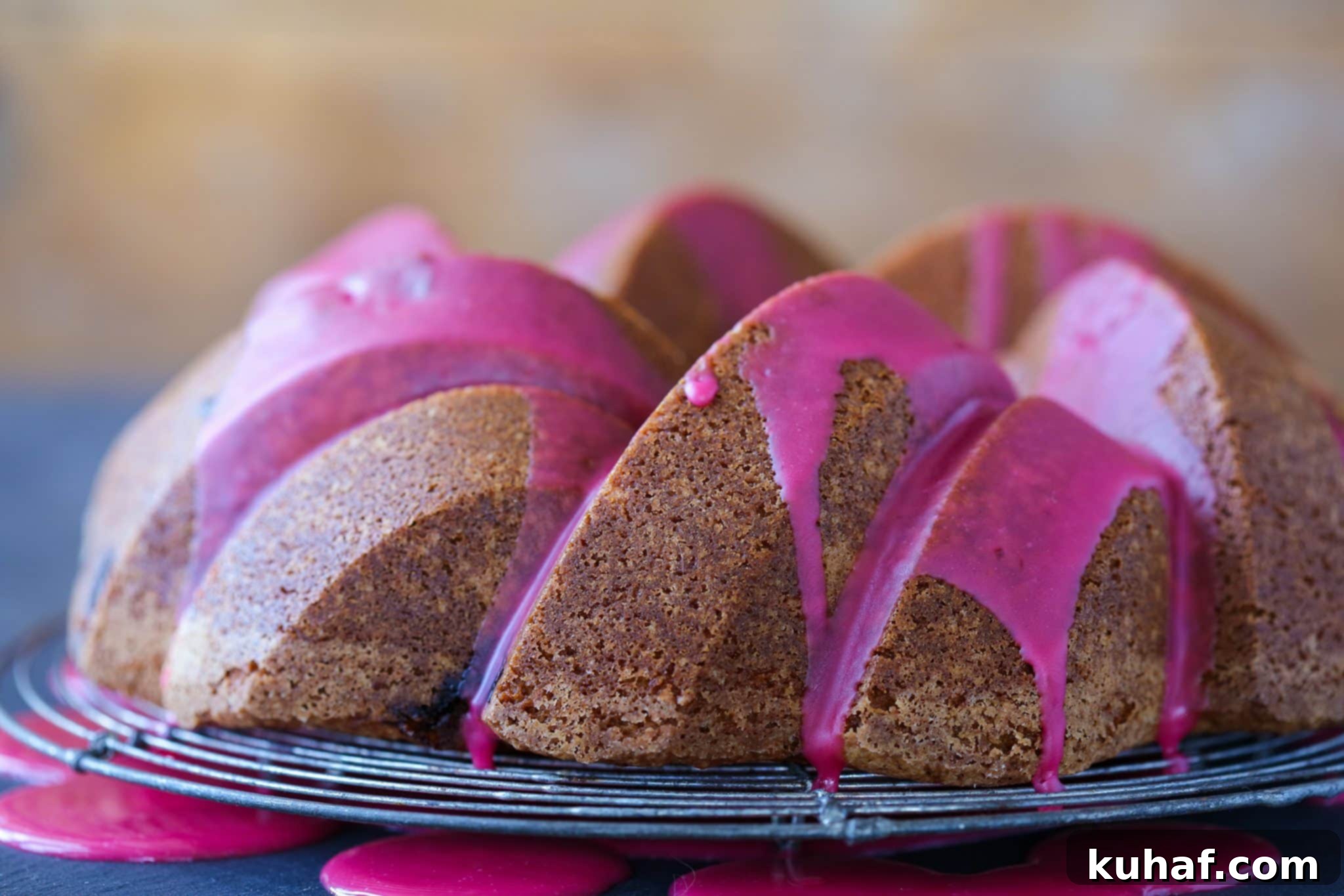 Full Cherry Almond Pound Cake on a rustic wooden board, ready to be served