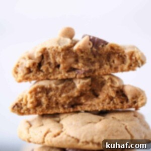 Loaded Reeses Peanut Butter Cookies broken open interior detail