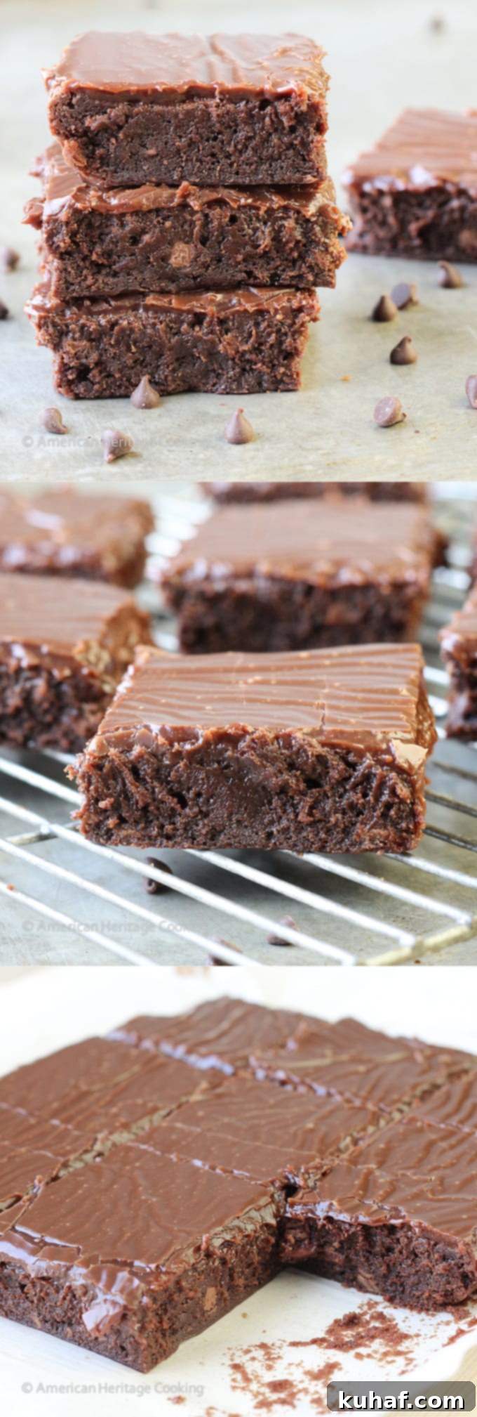 Large pan of milk chocolate brownies with ganache, pre-cut into squares