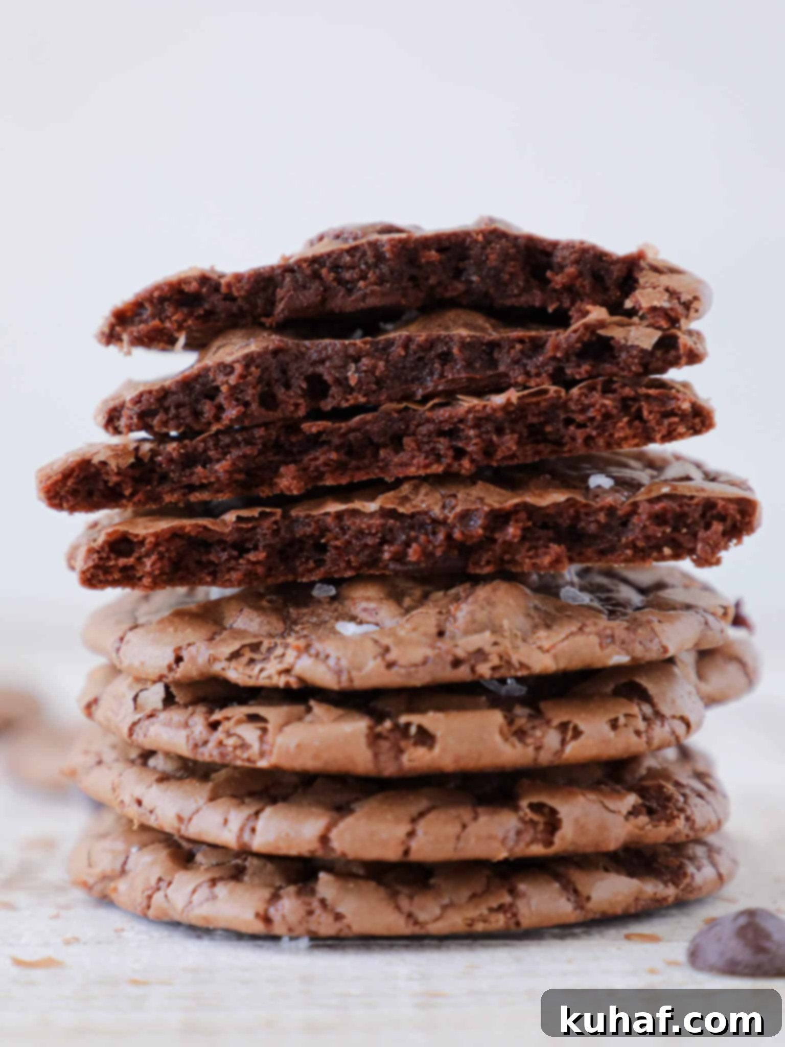 Close-up of a fudgy brownie cookie crumb, showcasing its rich texture and chocolate chunks.