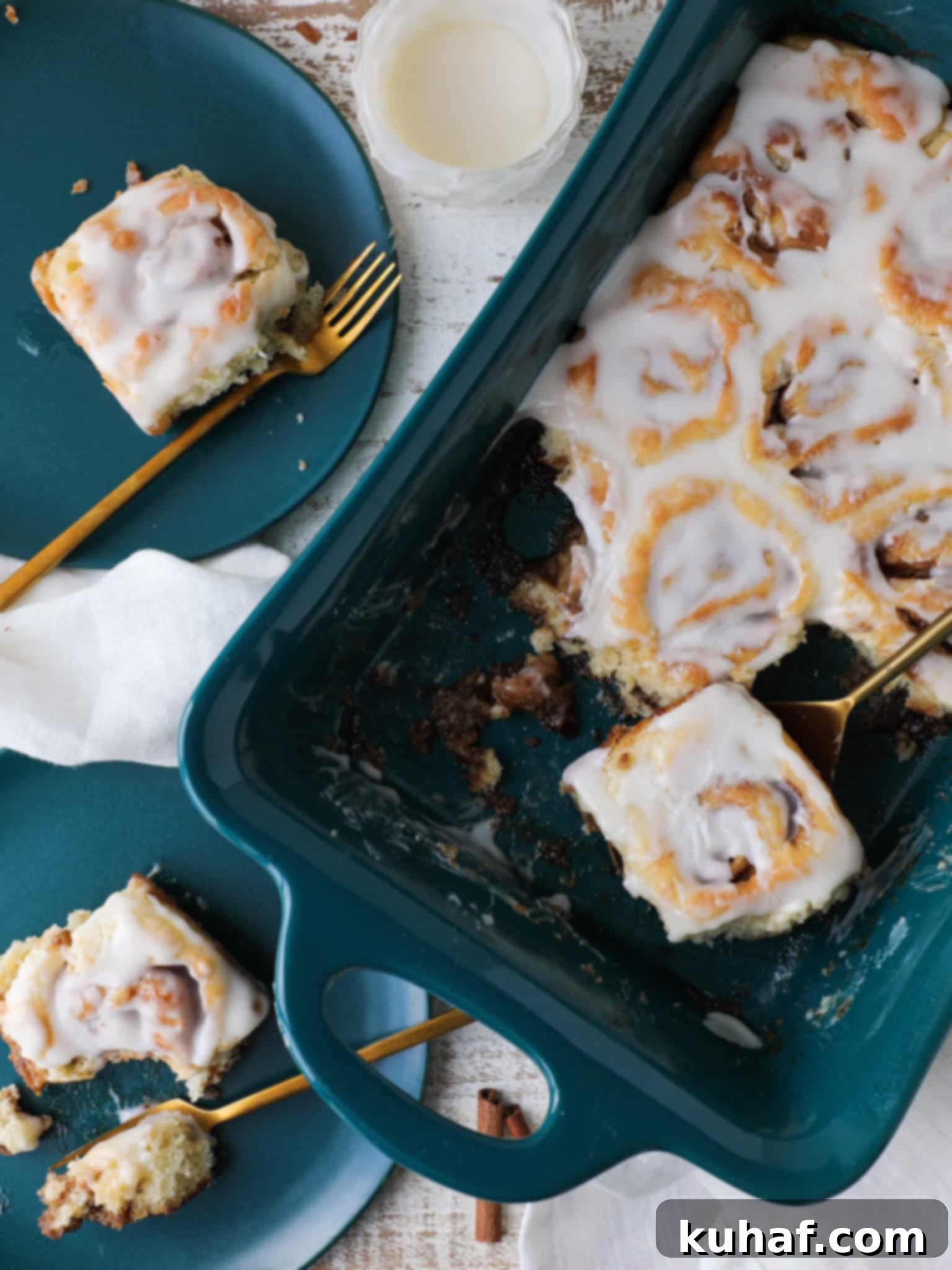 The Best Cinnamon Rolls tablescape, beautifully arranged for a breakfast spread.