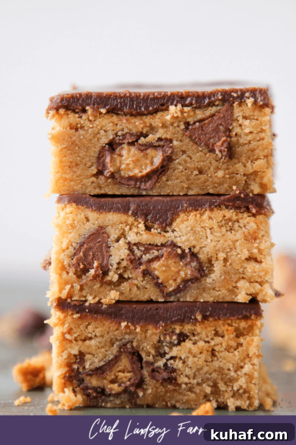 Fudgy Peanut Butter Milk Chocolate Bars with a subtle purple border, emphasizing their elegance