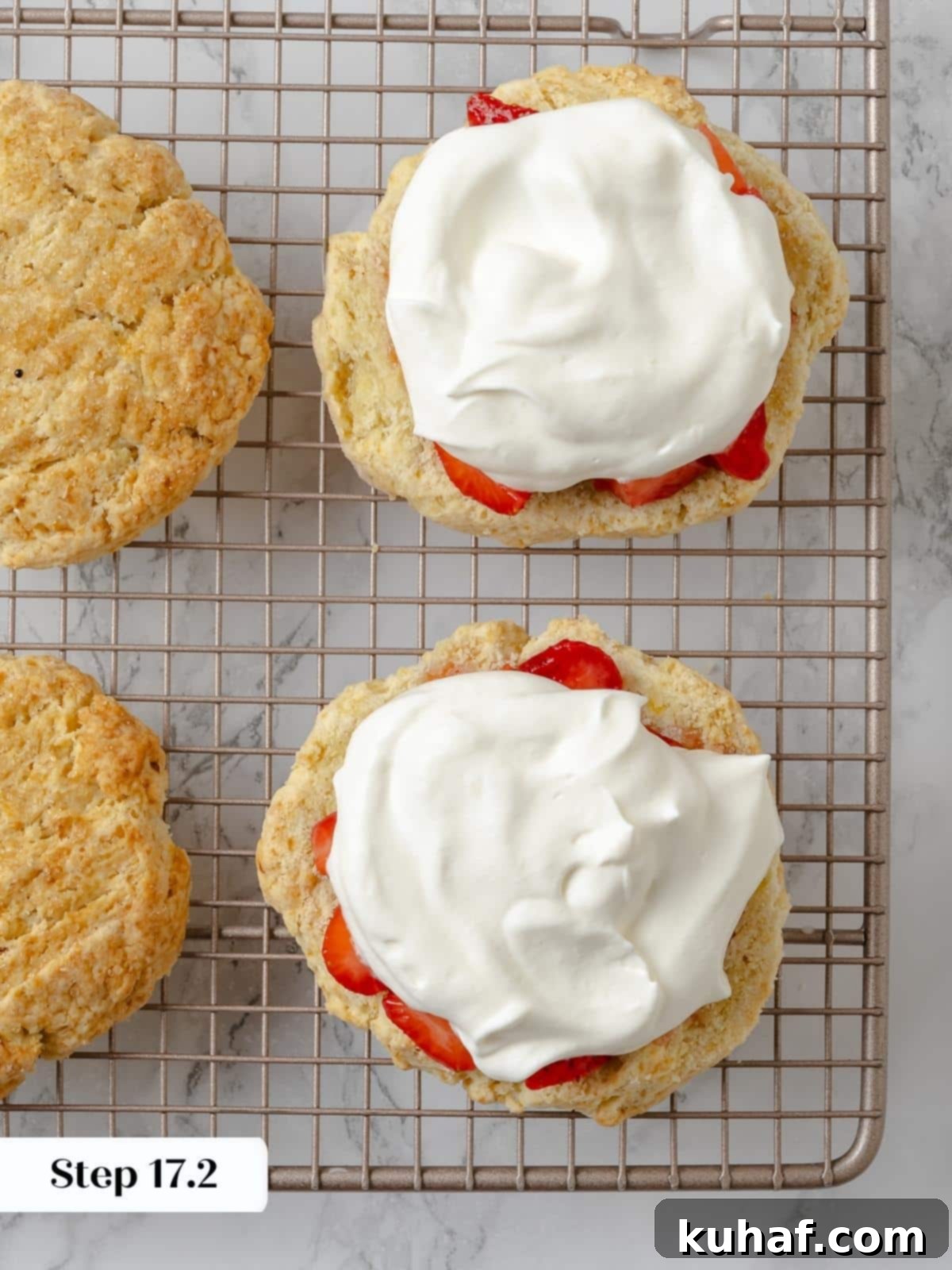 Strawberry Shortcake Solo 16 Shortcake halves filled with whipped cream and ready to be topped with the second layer of shortcake.
