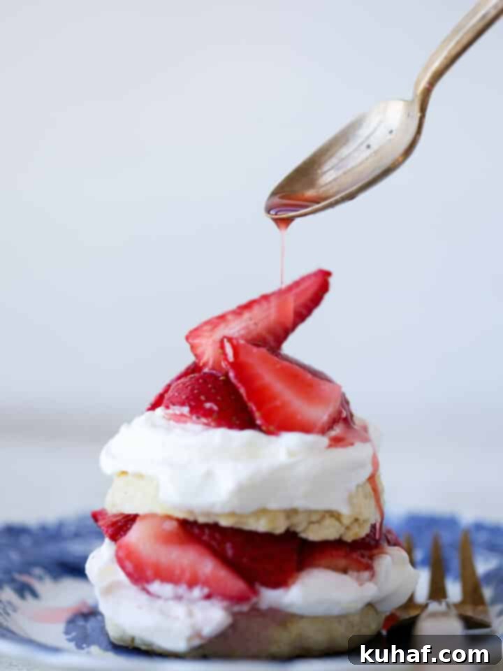 Strawberry Shortcake Solo 17 Strawberry Shortcake for Two, showing a close-up of the delicious strawberry lemon juice drizzle on an antique spoon.