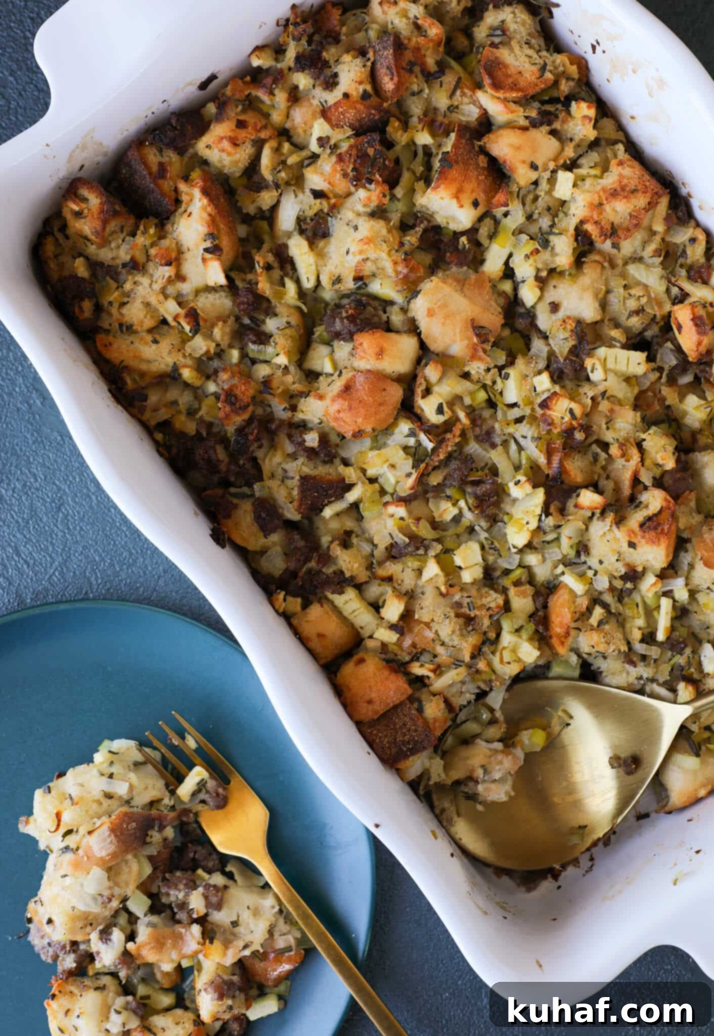 Delicious Apple Sage Sausage Stuffing, a perfect addition to the 35 best Thanksgiving side dishes.