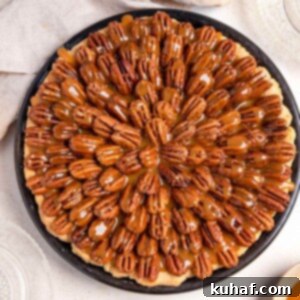 A decadent Chocolate Pecan Pie, shown as a whole, showcasing its glossy, rich topping and inviting crust, a truly indulgent dessert.