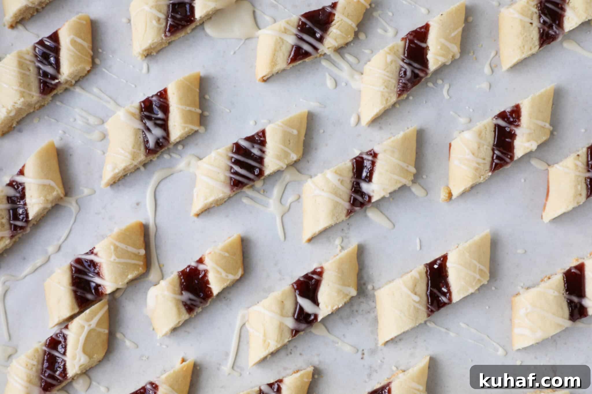 Elegant Raspberry Ribbon Cookies 6 Danish Christmas Jam Cookies Group - A platter of finished Raspberry Ribbon Cookies.