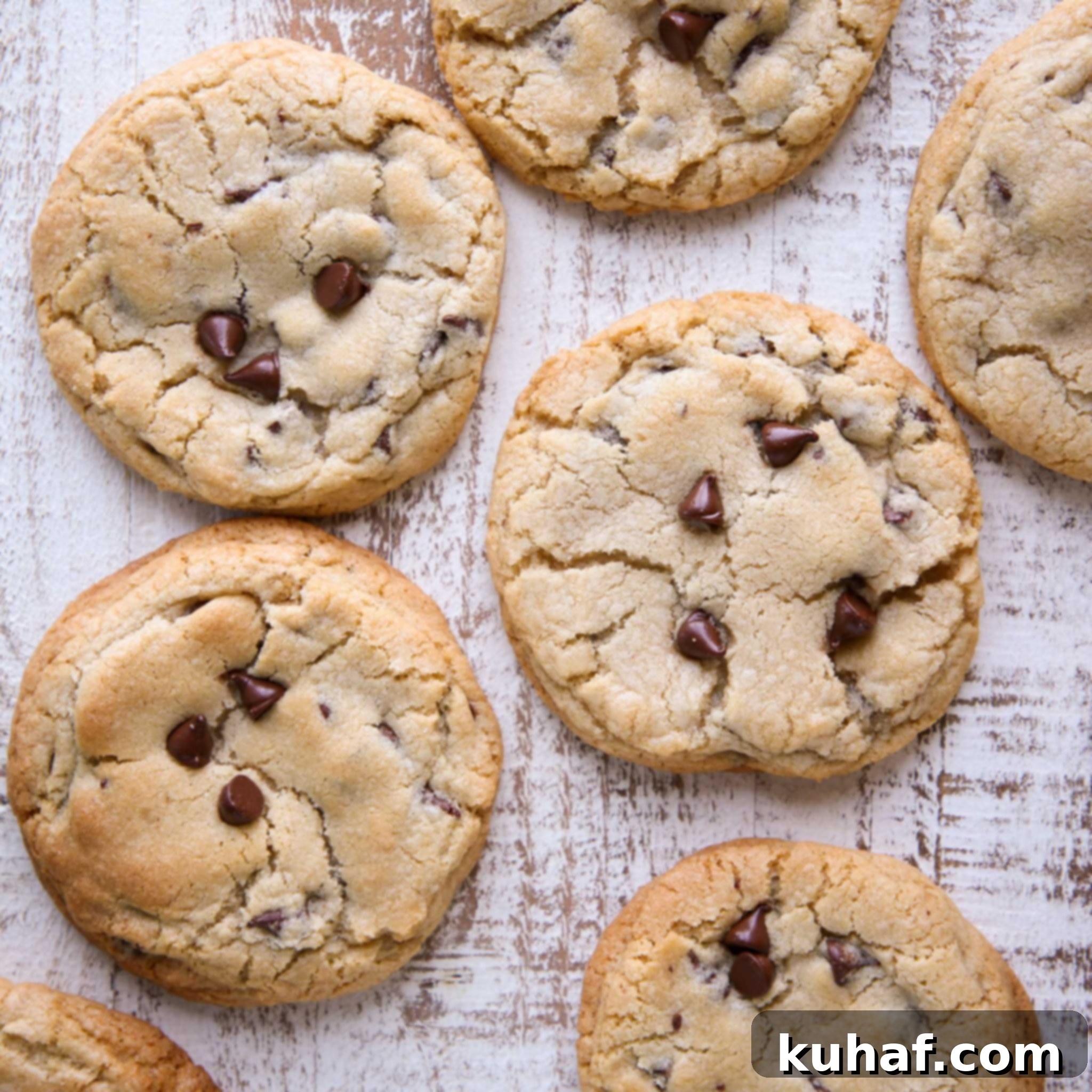 Tray of warm, just-baked chocolate chip cookies cooling