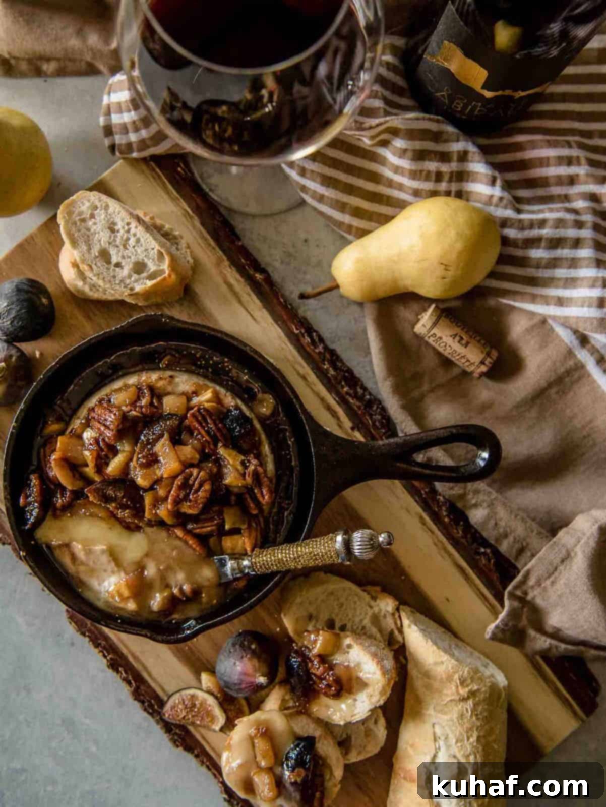fig brie baked in small cast iron skillet.