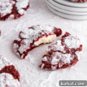 red velvet crinkle cookie with cheese cake filling.