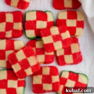 white and red peppermint checkerboard cookies.