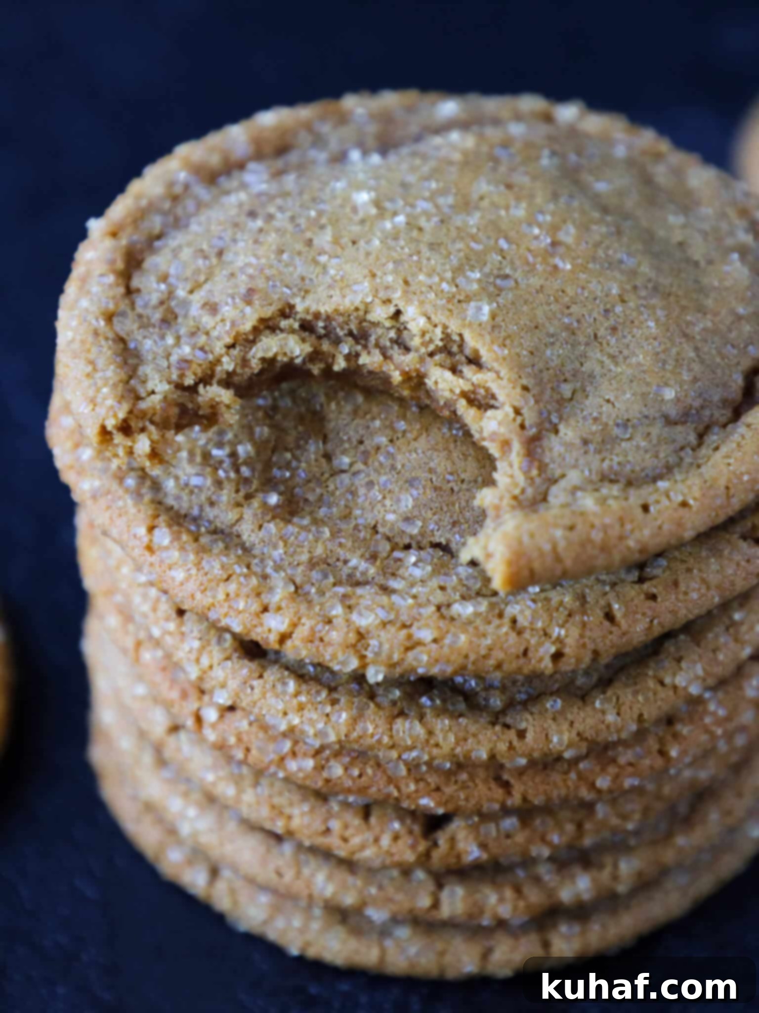 Chewy Molasses Cookies stacked for a traditional christmas cookies.