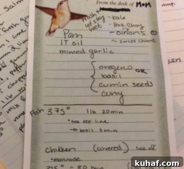 Fish Cooking Instructions from mom's handwritten notes
