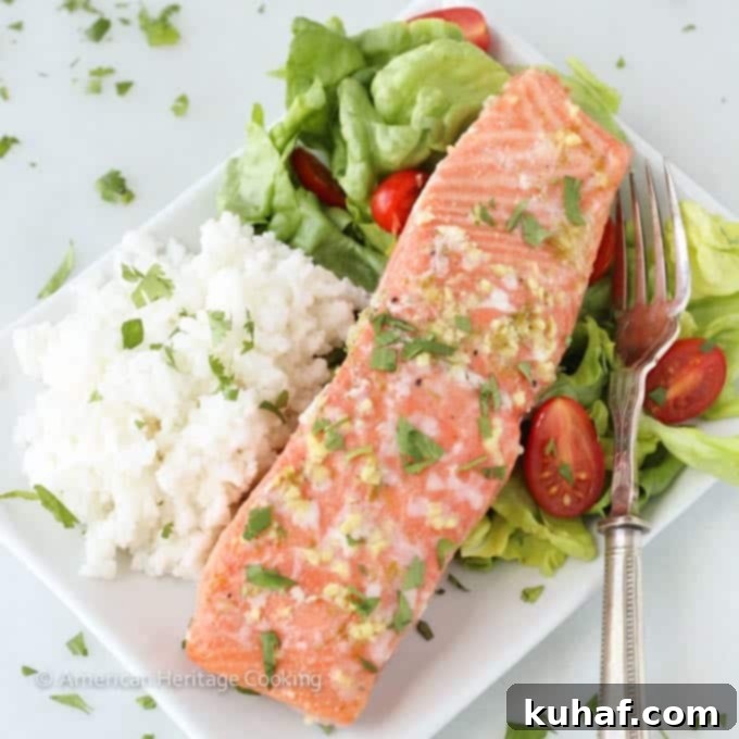 Close-up of Ginger Lime Salmon, showcasing its flaky texture