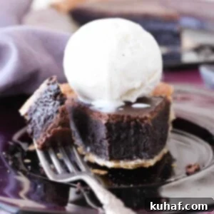 A forkful of easy chocolate pie with a rich, fudgy texture.