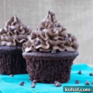 Romantic Valentine's Desserts 16 A chocolate cupcake with ruffled chocolate frosting.