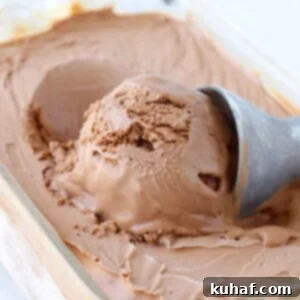 Romantic Valentine's Desserts 18 A perfect scoop of chocolate ice cream being served from a frozen glass dish.