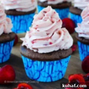 Romantic Valentine's Desserts 19 Double Chocolate Cupcakes with Cherry Mascarpone Frosting.
